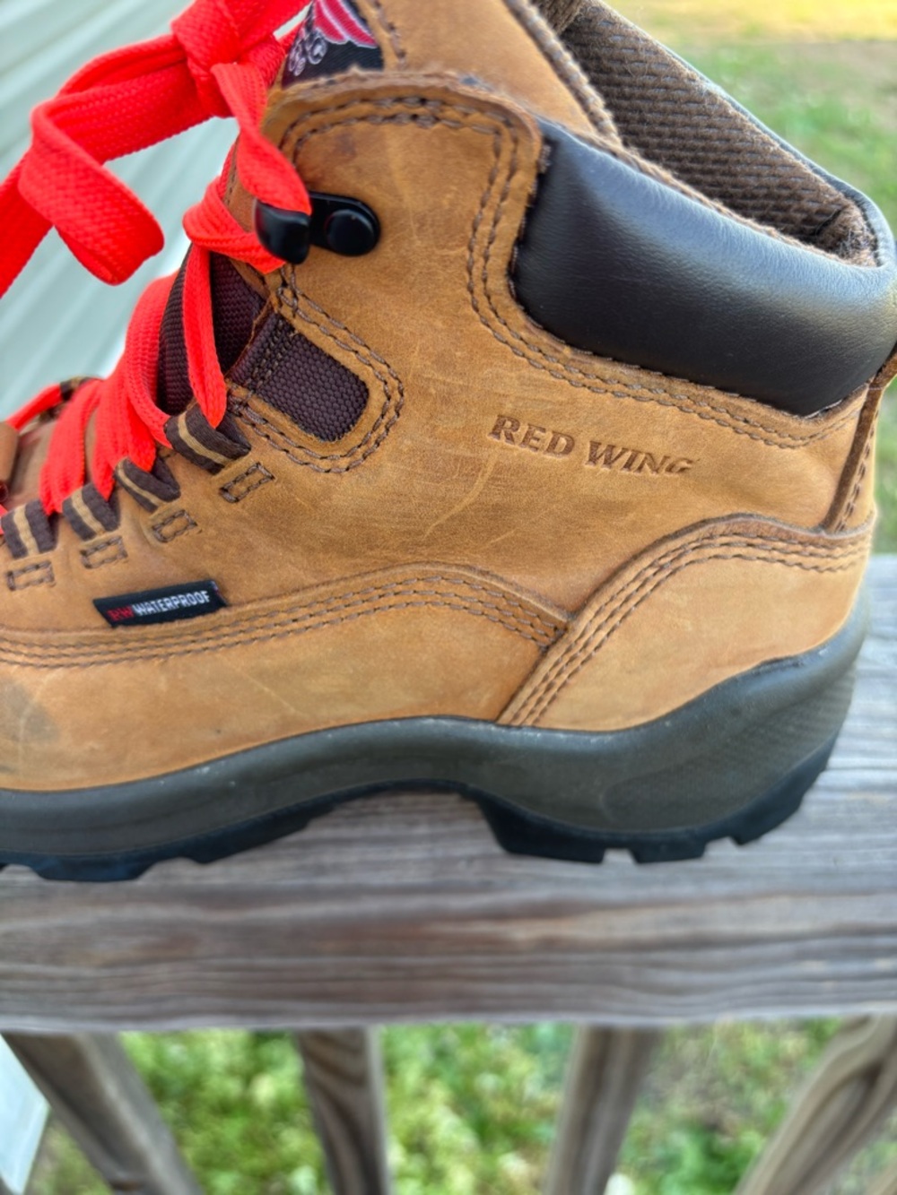 Red Wing Shoes Brown Boots with Orange-Red Logo Accent - Picture 6 of 15